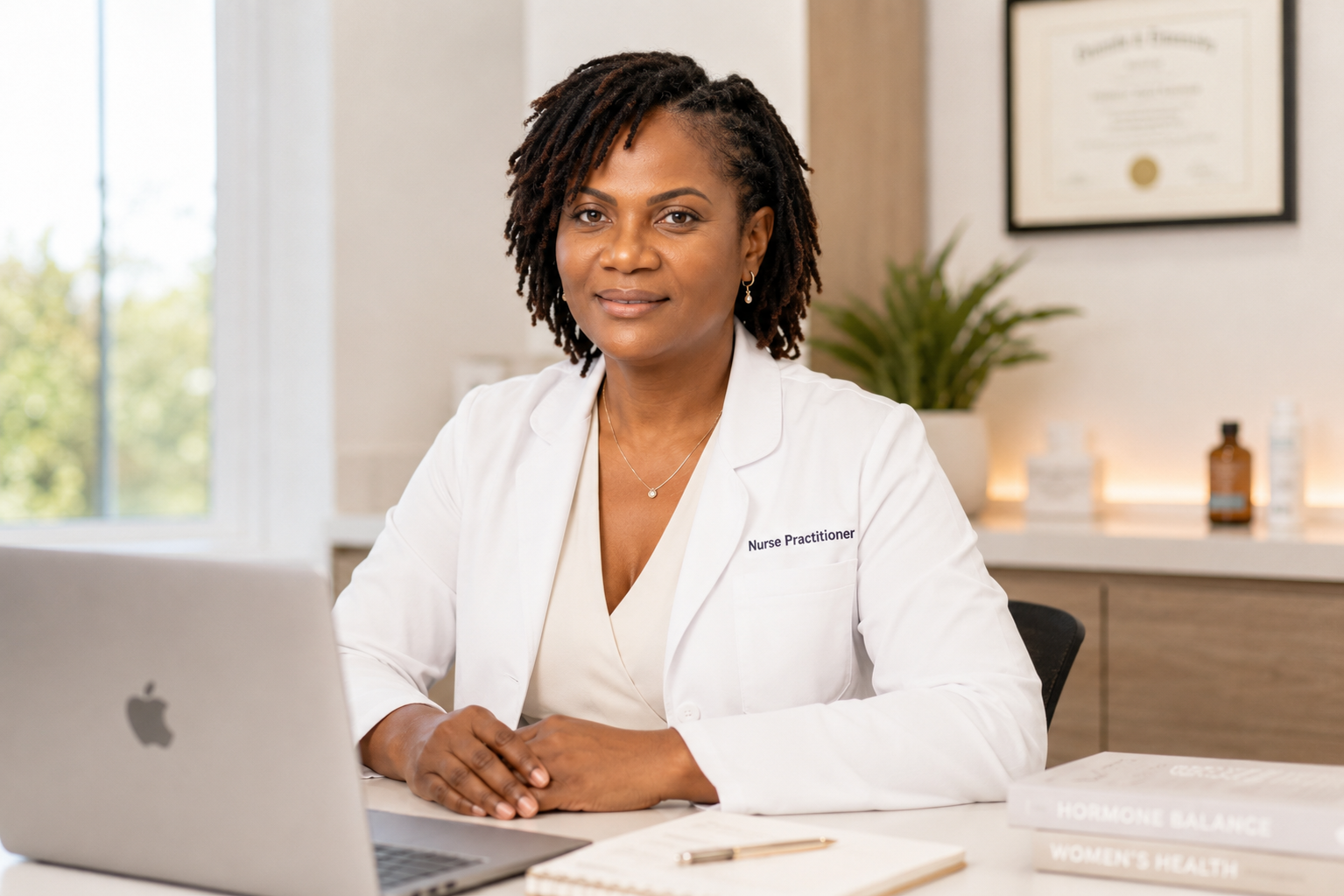 Choisette Damus at her desk